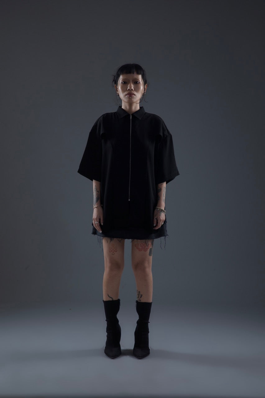 HALF SLEEVES ZIP CREPE