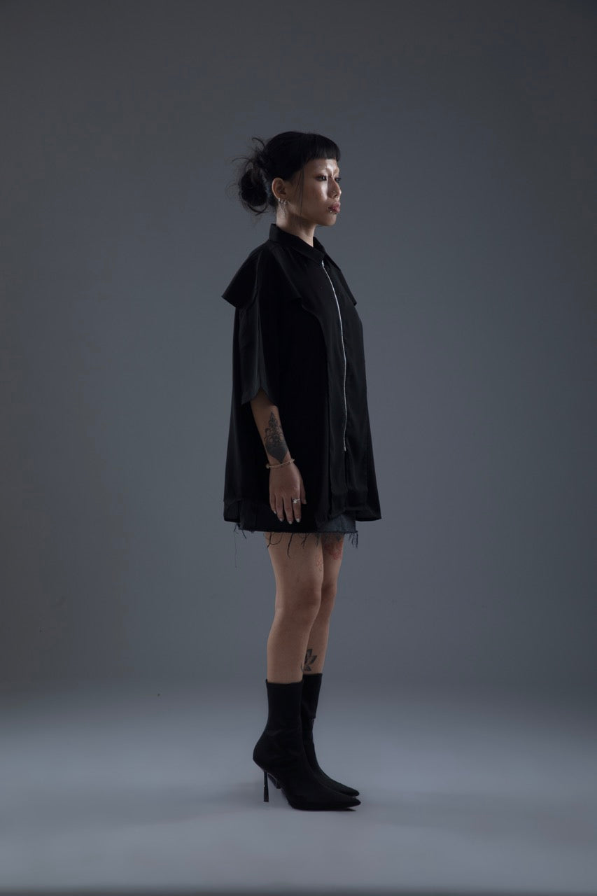 HALF SLEEVES ZIP CREPE