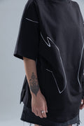 Black mono piped tee